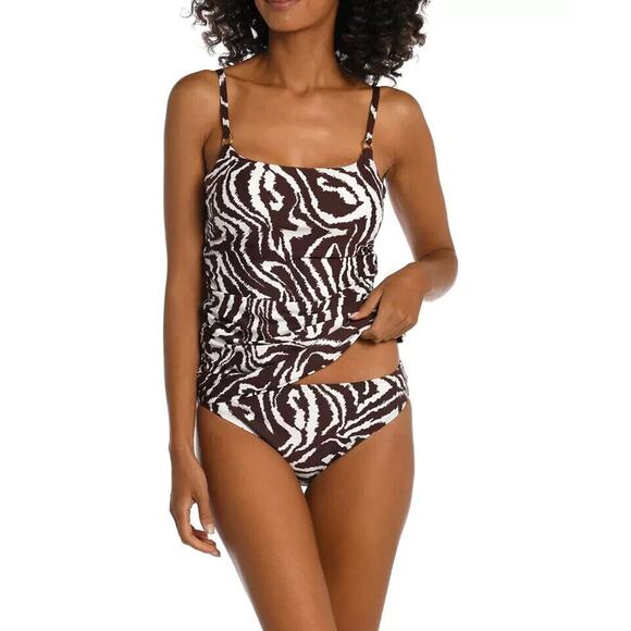 La Blanca Lingerie Strap Tankini Swimsuit Top, Java/Fierce Lines Size 4 NWT - Picture 1 of 5